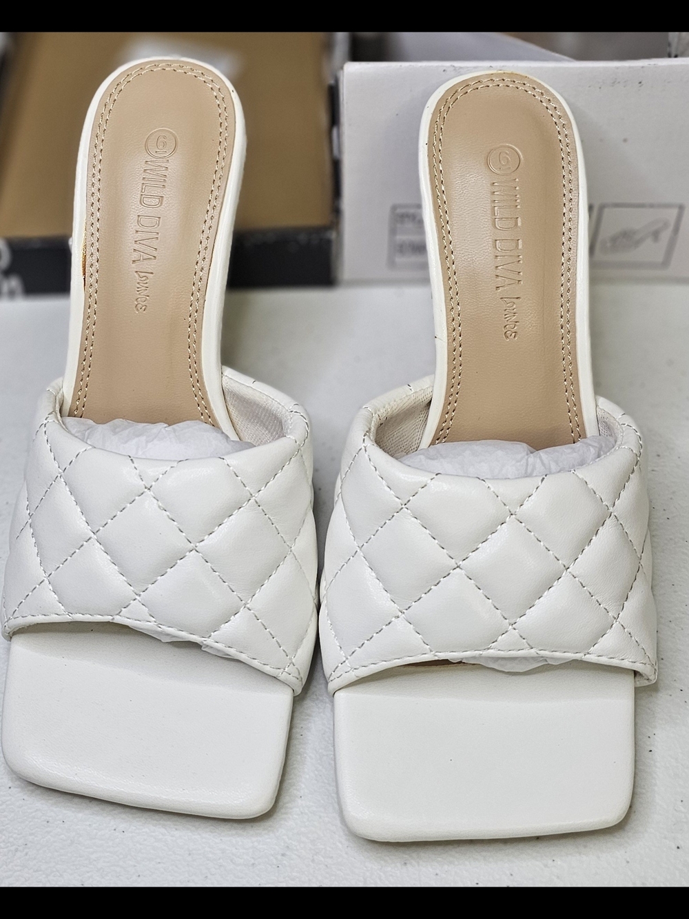 Wild Diva Lounge Bona-01 White Braided Square Open Toe Mule Heel Sandal sz 6,NWT